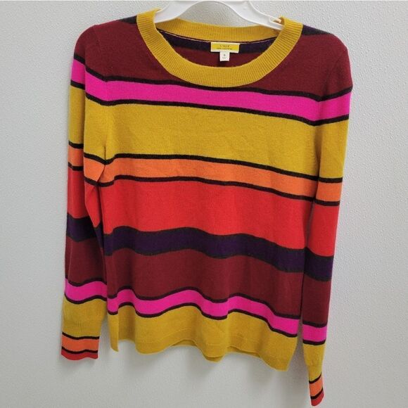 J. CREW Cashmere Crewneck Sweater in Multistripe Bright  Colors  Small AR536 - Picture 2 of 7